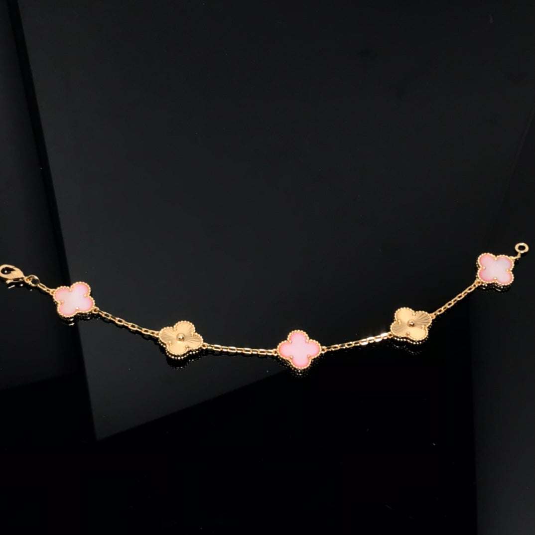 Pomuse CLOVER BRACELET 5 MOTIF PINK AND PINK GOLD