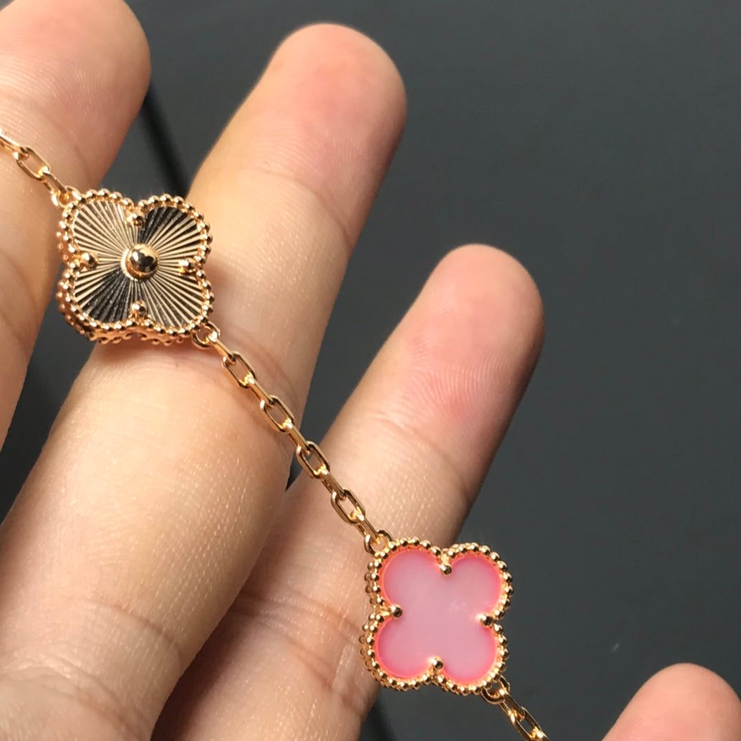 Pomuse CLOVER BRACELET 5 MOTIF PINK AND PINK GOLD