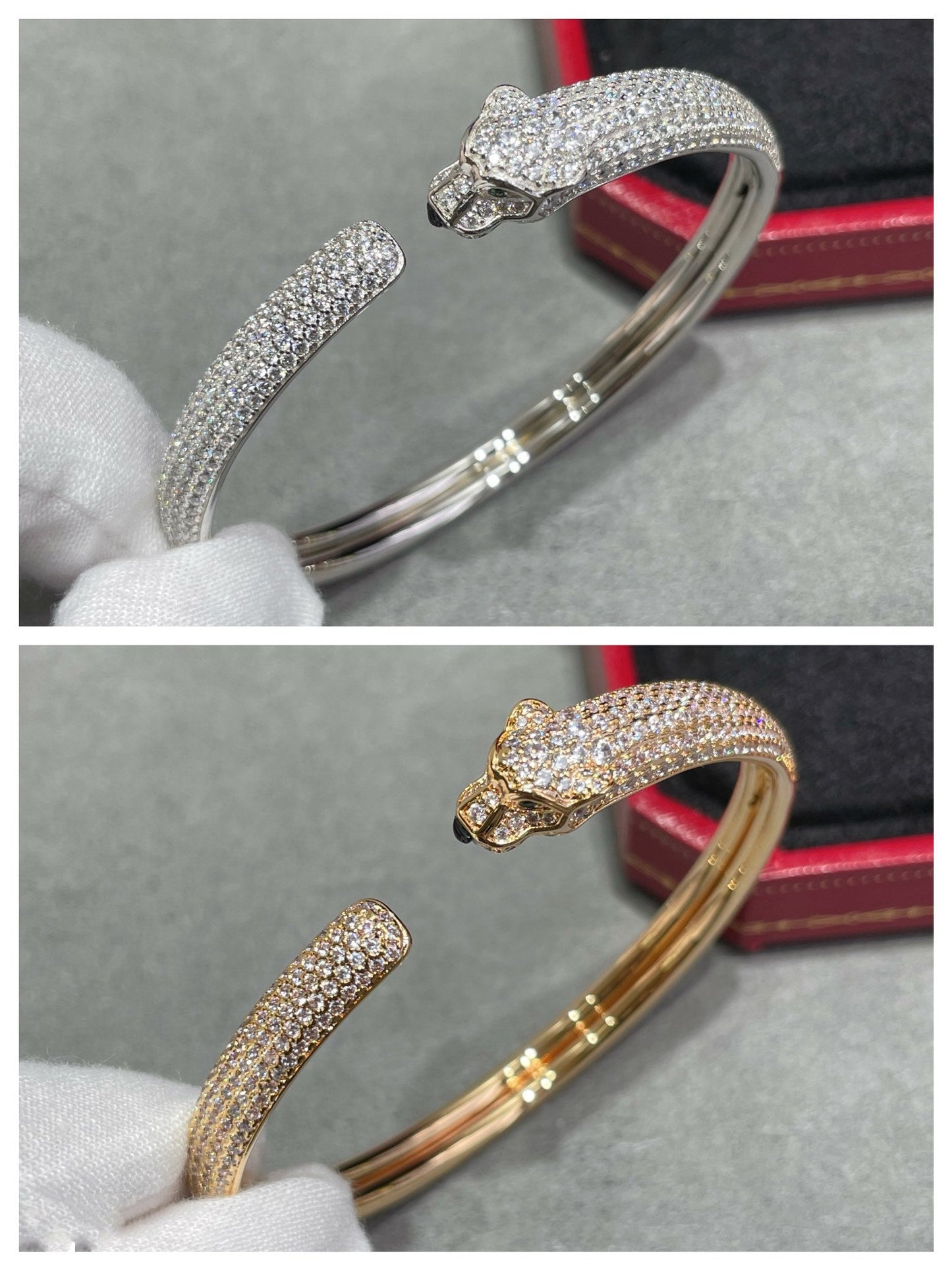 Pomuse PANTHERE OFFENES ARMBAND MIT VOLLEN DIAMANTEN