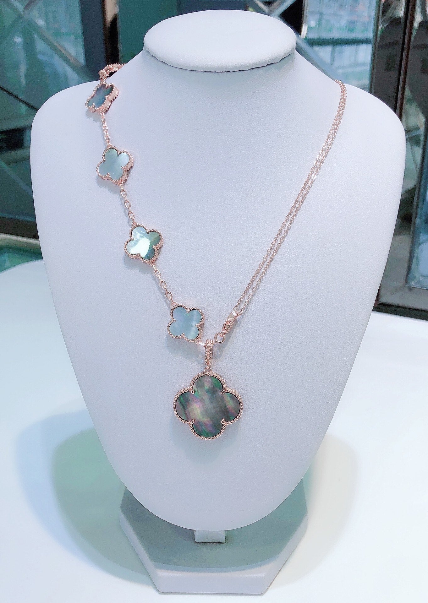 Pomuse COMBINED BRACELET 5 MOTIFS AND NECKLACE DARK MOP ROSE GOLD