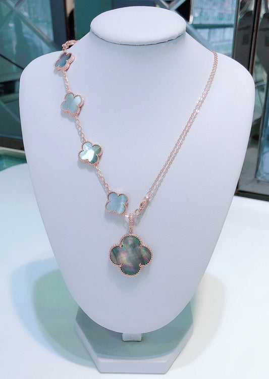 Pomuse COMBINED BRACELET 5 MOTIFS AND NECKLACE DARK MOP ROSE GOLD