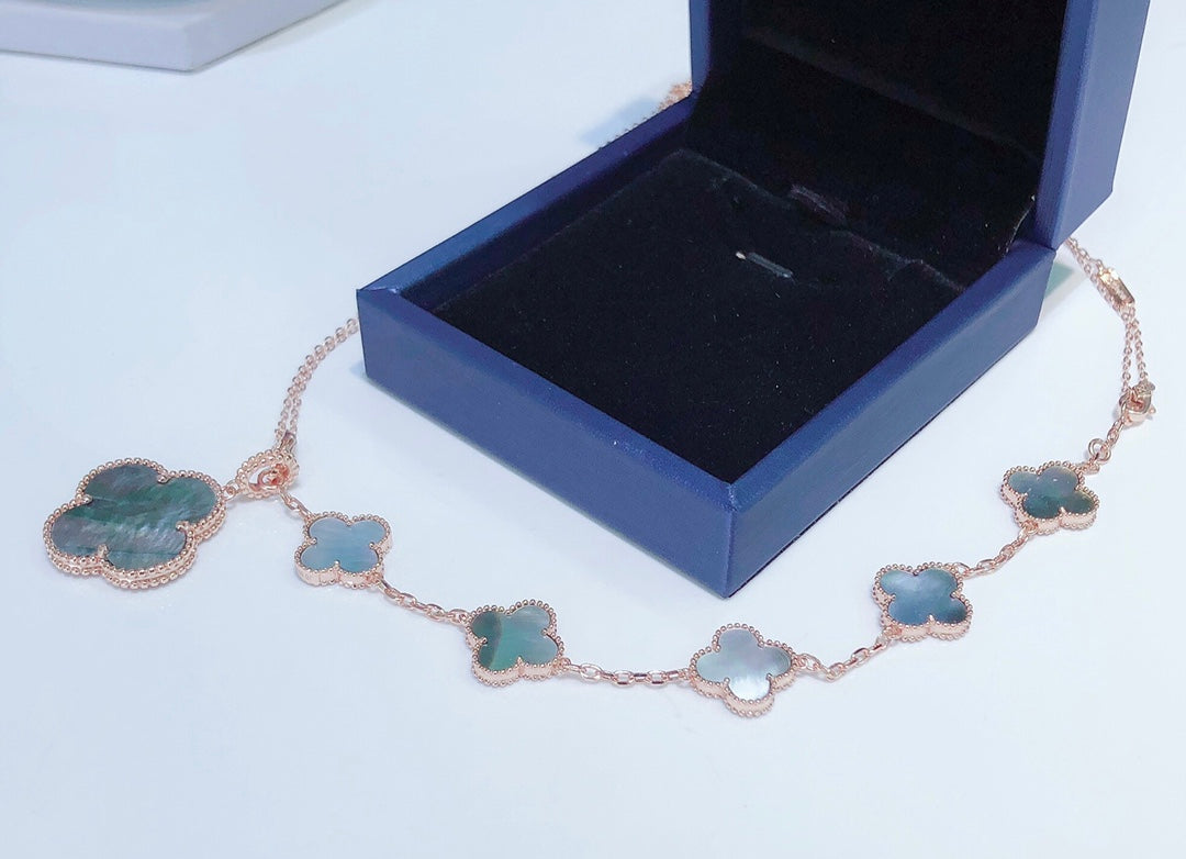 Pomuse COMBINED BRACELET 5 MOTIFS AND NECKLACE DARK MOP ROSE GOLD