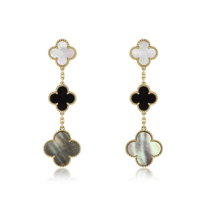 Pomuse CLOVER EARRINGS GOLD ONYX MOP 3 MOTIF