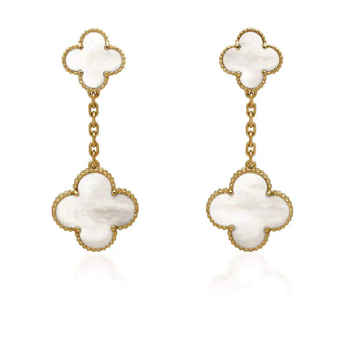 Pomuse CLOVER 2 MOTIF WHITE MOP EARRINGS