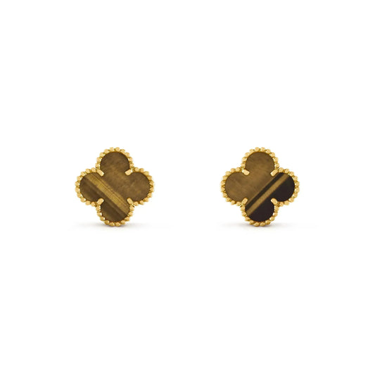 Pomuse CLOVER MEDIUM 1 MOTIFS TIGER EYE EARRINGS