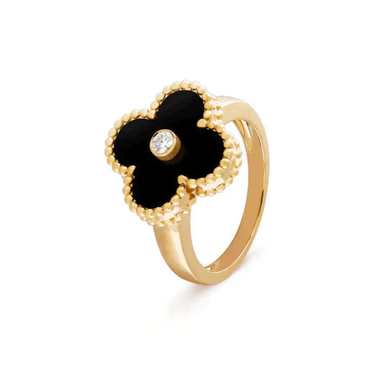 Pomuse CLOVER ONYX RING GOLD DIAMOND