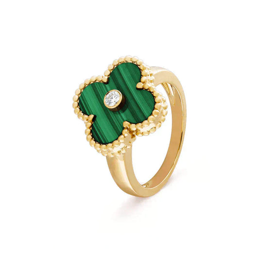 Pomuse CLOVER MALACHITE RING GOLD DIAMOND