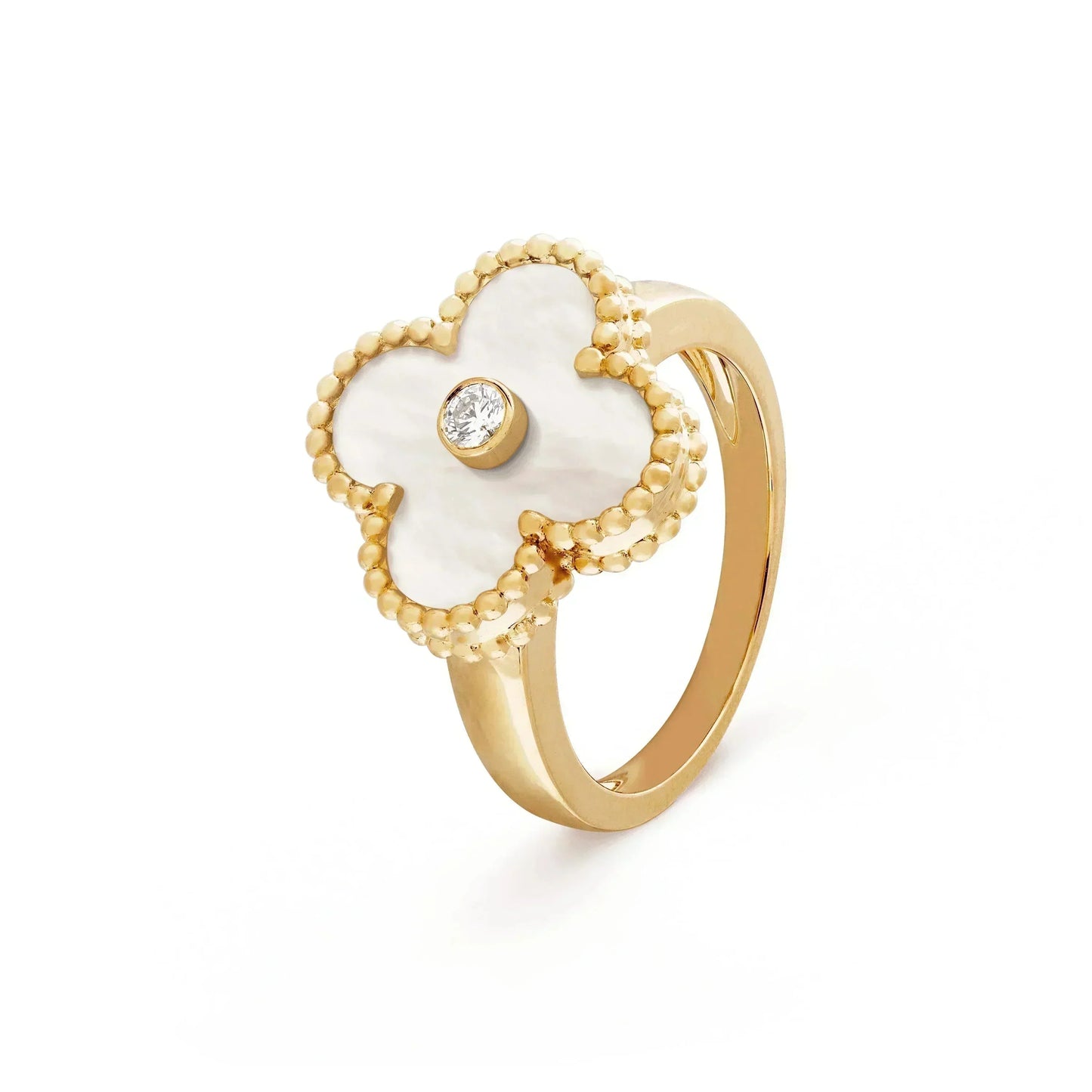 Pomuse CLOVER PINK MOP RING GOLD DIAMOND