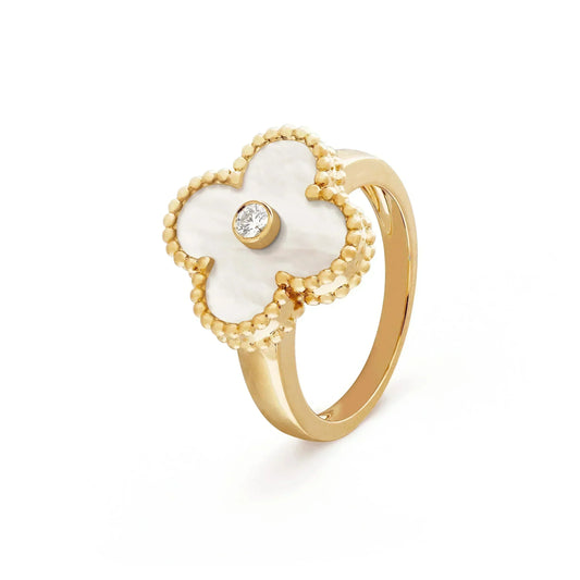 Pomuse CLOVER PINK MOP RING GOLD DIAMOND